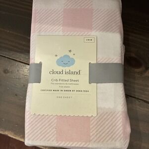 Cloud Island Fitted Crib Sheet Pink Gingham Plaid 28" x 52" Fits to 8" Deep New